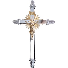 Cruz parroquial de metal pulido con varal - 0