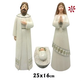 Sagrada Familia res 25x16cm decoracion blanca en pie niño en cuna 3 piezas