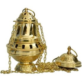 Incensario de metal dorado con cuatro cadenas con Pié