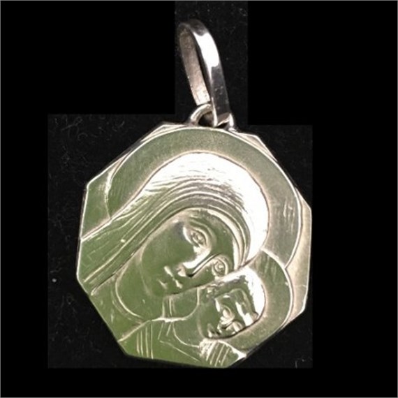 Medalla Octogonal Virgen del Camino en Plata con Relieve pequeña