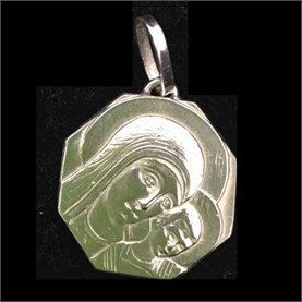 Medalla Octogonal Virgen del Camino en Plata con Relieve pequeña